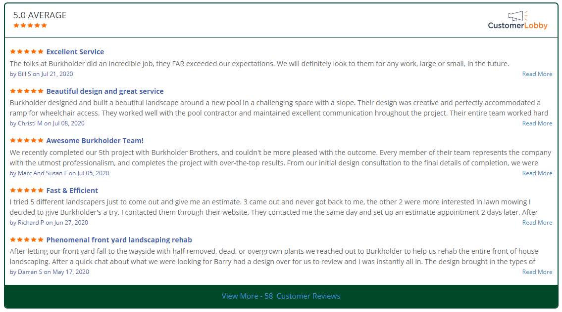 image of customer lobby reviews - burkholder landscape