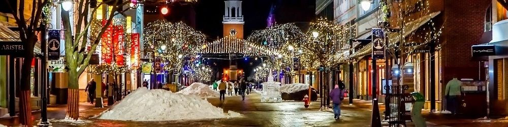 Town with Christmas decorations, Pennsylvania holiday traditions, Burkholder