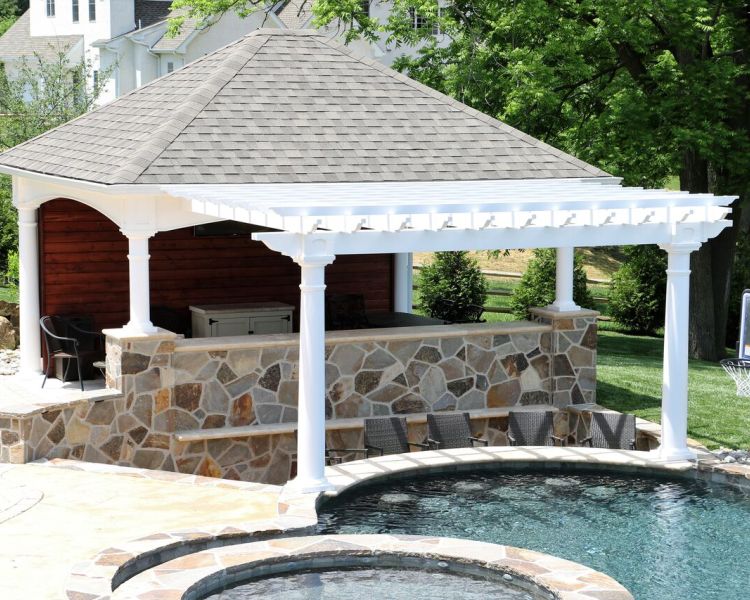 Structures: Pavilion with Pergola on the front over swim-up bar