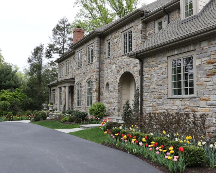 Landscaping: Spring Bulbs add a punch of color along the evergreen Front Foundation Plantings