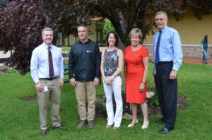 Penn Wood Elementary School Legacy Garden Dedication 5-17-18 left to right - Assistant Superintendent Dr Sokolowski - Barry Burkholder - Lisa McGonagle - Dr Gacomis - Superintendent Dr Jim Scanlon