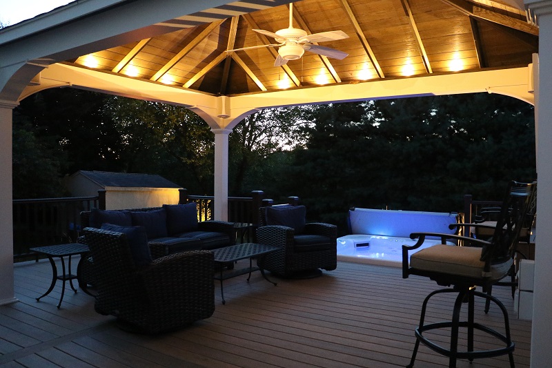 Lighting used in pavilion | Patio Options | Burkholder Landscaping