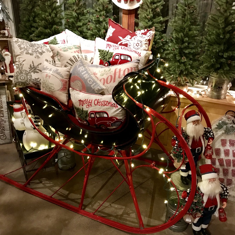 sleigh with pillows at the Burkholder Holiday Pop Up Market