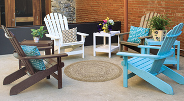 Colorful Breezesta chairs on a patio