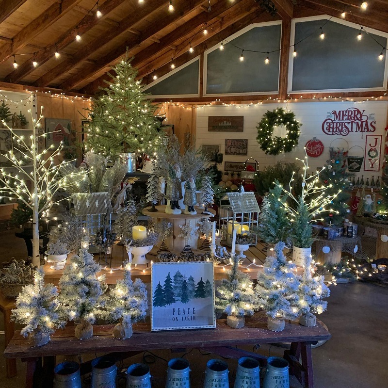 Unique holiday gifts like candles and lighted faux trees at the Burkholder Holiday Market