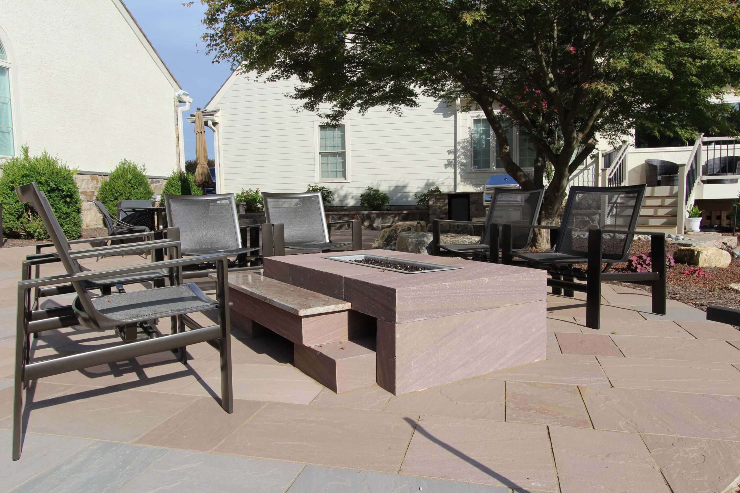  Rectangular stone gas firepit | Fireplaces and Firepits Options |  Burkholder Landscape