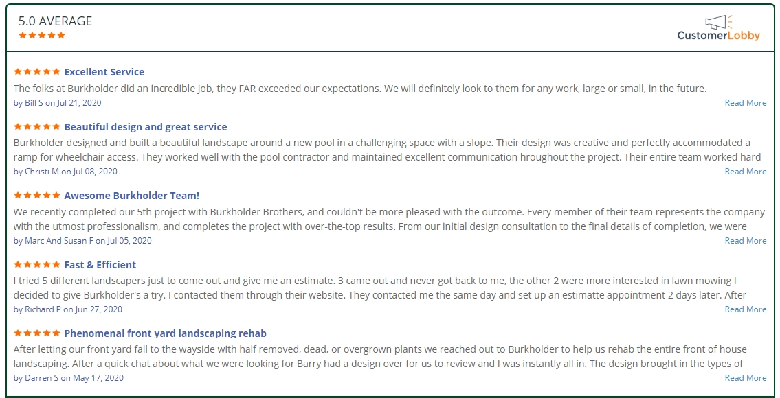 image of customer lobby reviews - burkholder landscape