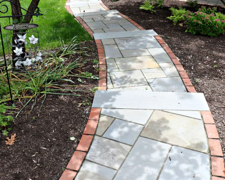 Walkway Flagstone with Brick Boarder Solid Step Treads