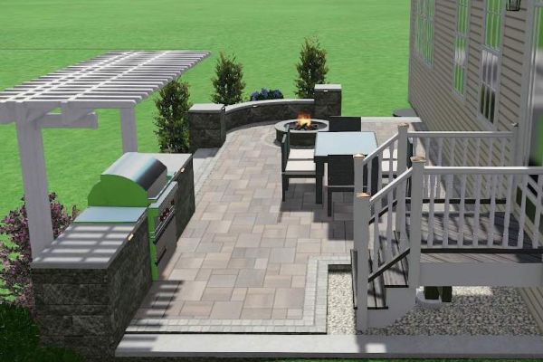 Retaining wall using Techo-Bloc 6&rdquo; Mini Creta Architectural caps in beautiful chestnut brown, and stone granite boulders - Pool and Patio Retreat - New Projects by Burkholder Landscape